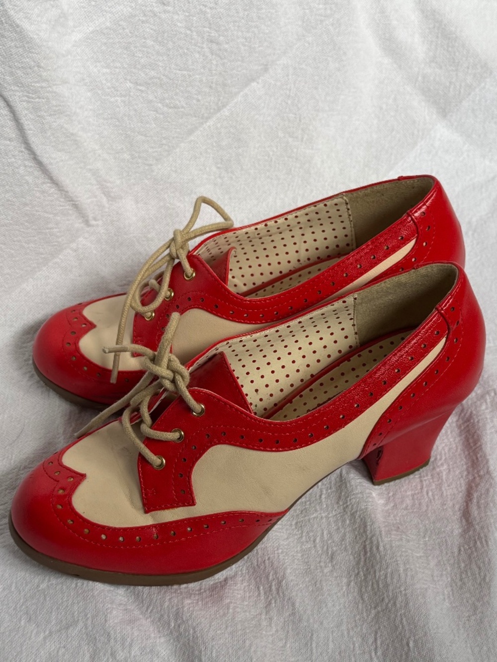 B.A.I.T Red and Cream Heeled Saddle Shoes